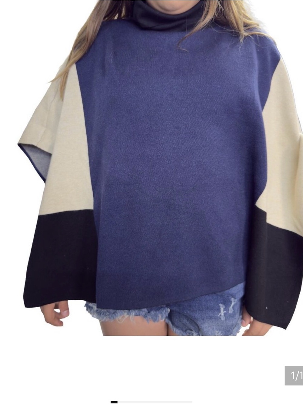 THML Colorblock Navy Poncho Sweater - Women